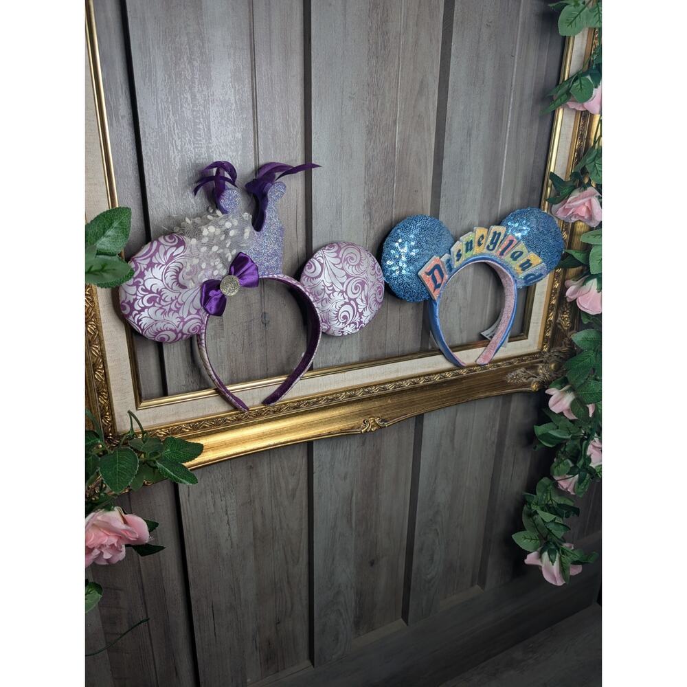 Disney Minnie & Mickey Mouse Sequin Bow Ear Headband Blue Purple Red Stars - Picture 2 of 6